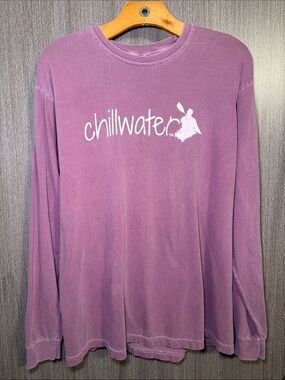 Chillwater Classic Kayak Purple and White Unisex L/S Tshirt Size Medium EUC
